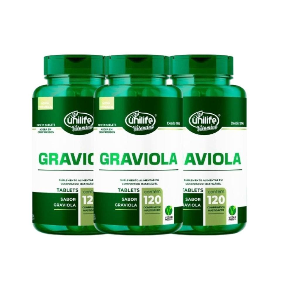 Graviola Unilife 120 Comprimidos 1000Mg Kit 03 Unidades