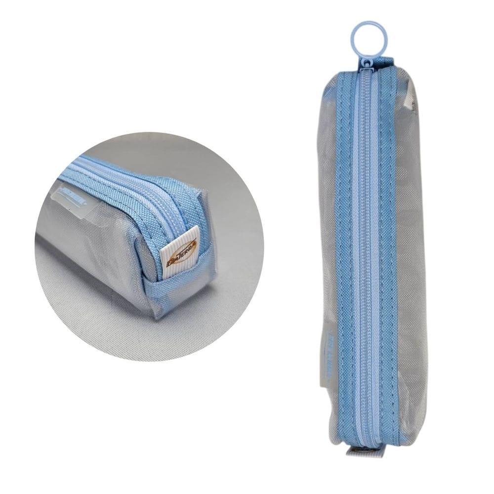 Estojo Transparente Azul Claro Premium Escolar Organizador Masculino Menino Menina Volta as Aulas