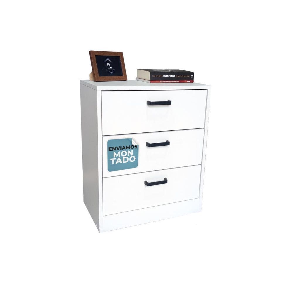 Mesa De Cabeceira 50Cm 3 Gaveta Quarto Cama Puxador Arquivo