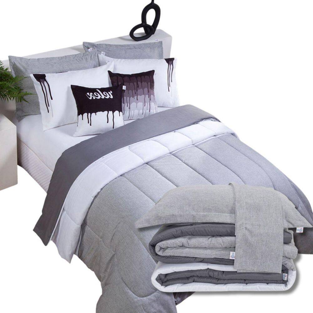 Kit 7 Pçs Edredom Queen Colorful Linho Hipercal 400 Fios