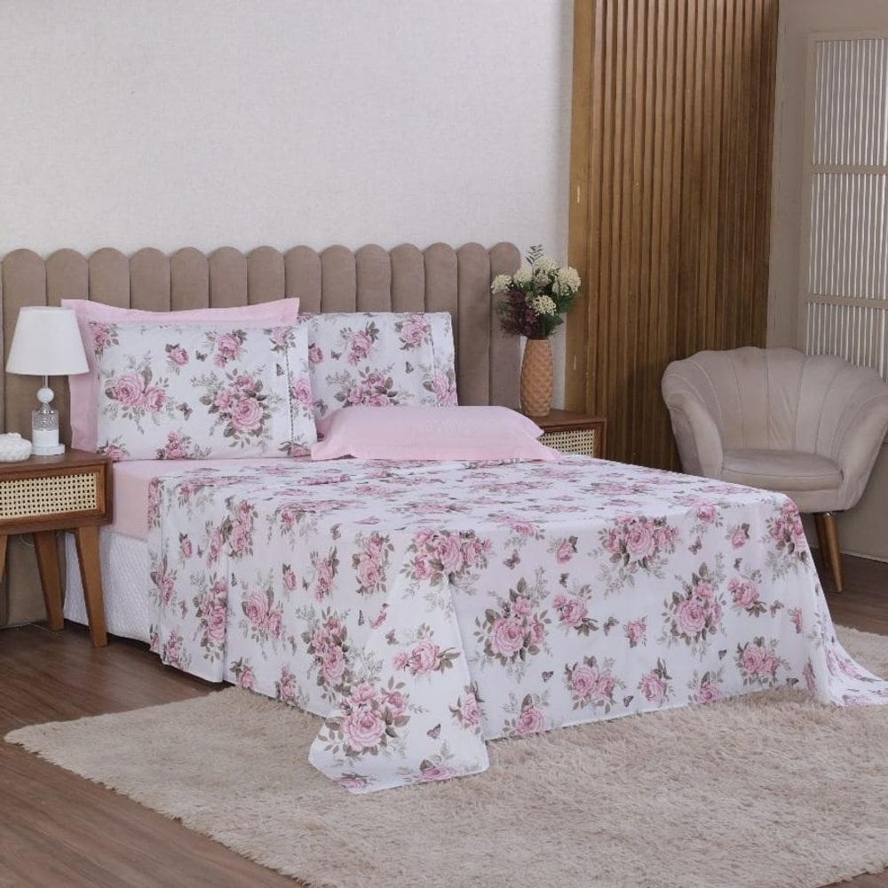 Jogo Cama Casal 4P Lençol + Fronha Esmeralda Percal 100%