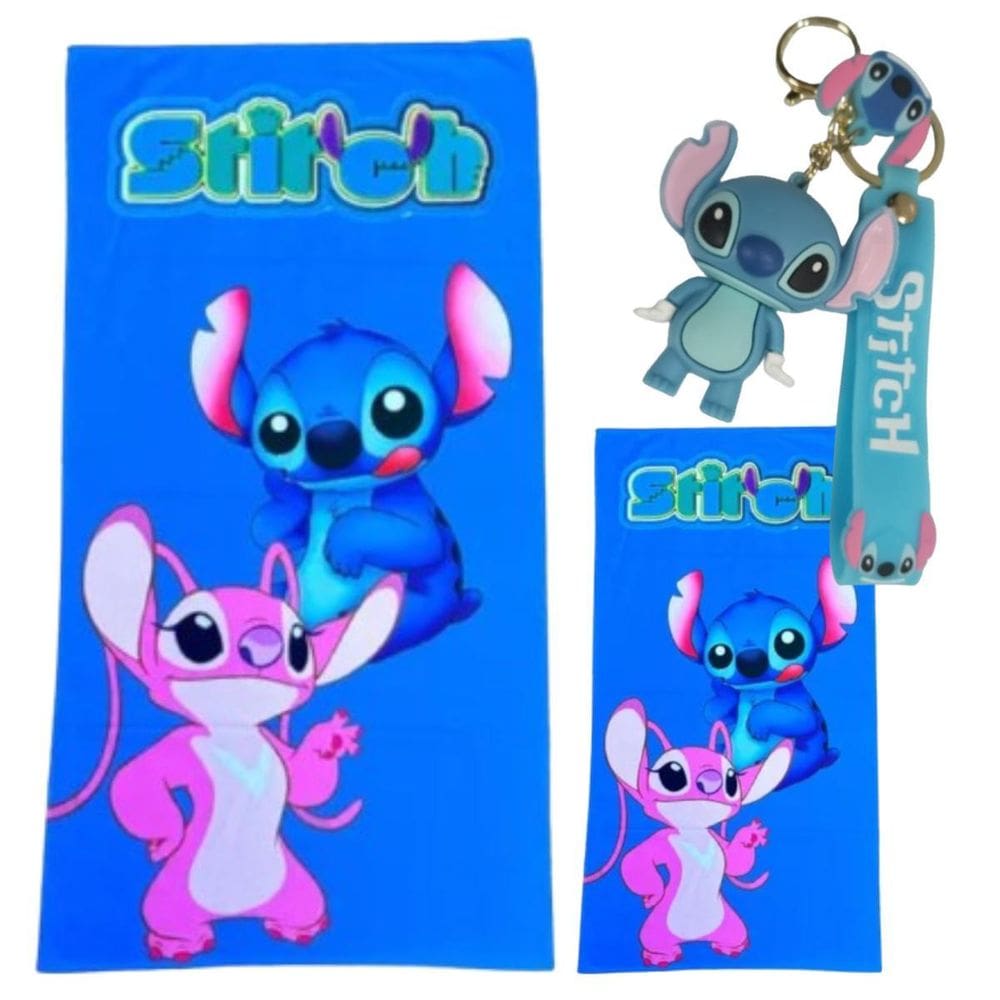 Jogo Toalha Com Chaveiro 3D Stitch