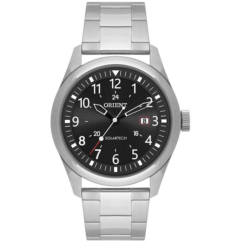 Relógio Masculino Prata Preto Orient Solar Com Data