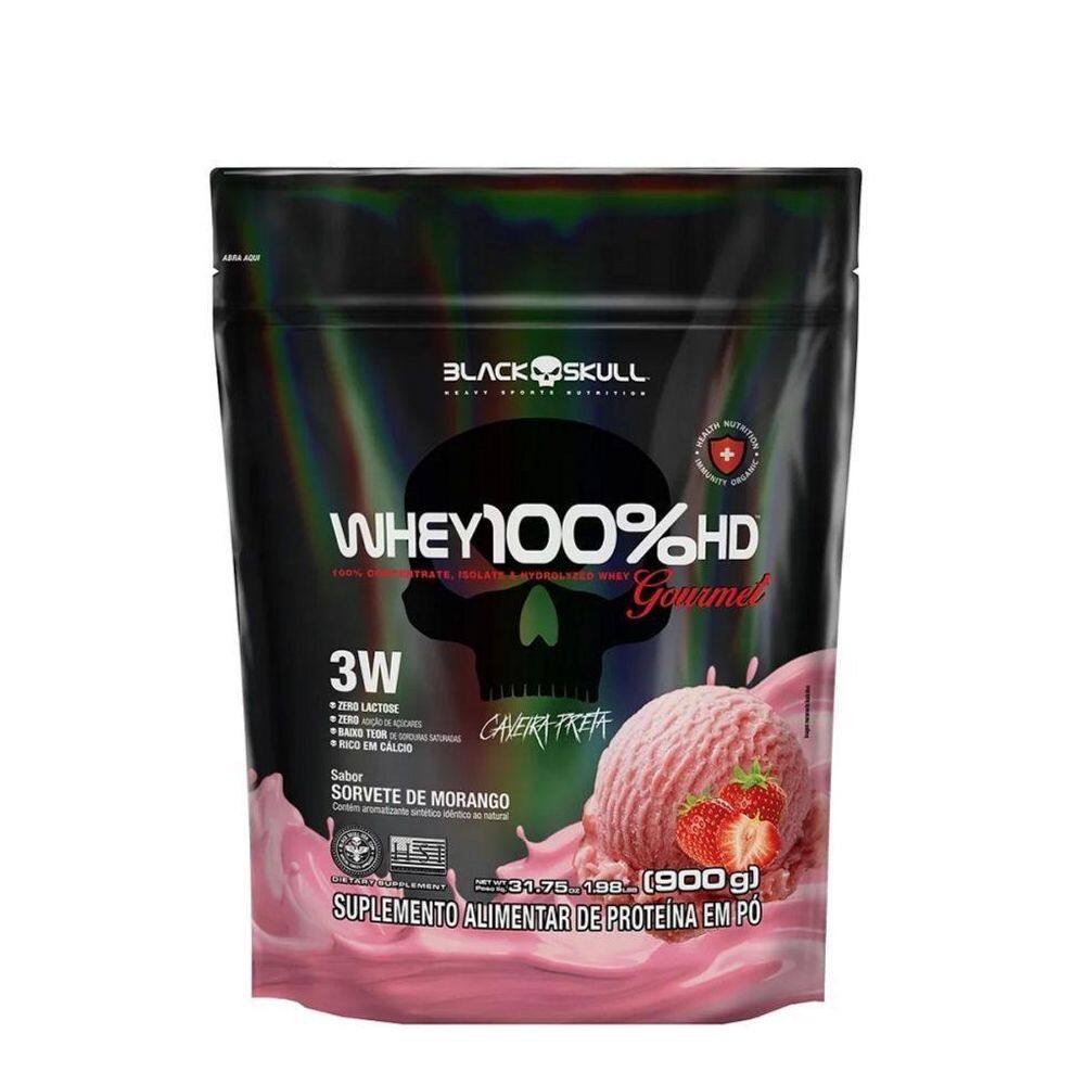 Whey 100% Hd Gourmet Refil 900G - Sabor: Sorvete De Morango