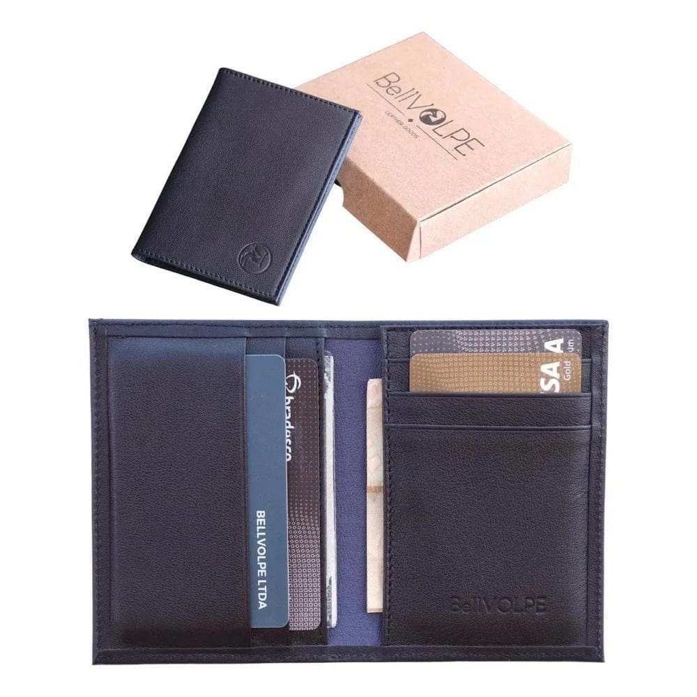 2X Bellvolpe Slim Masculina Feminina Carteira Couro Preta