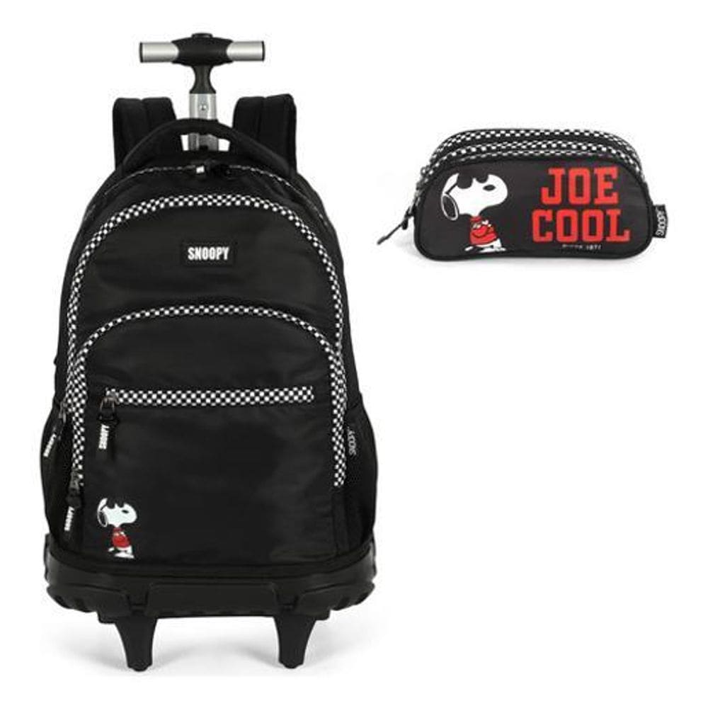 Kit Mochila Rodinhas Estojo Juvenil Snoopy Peanuts
