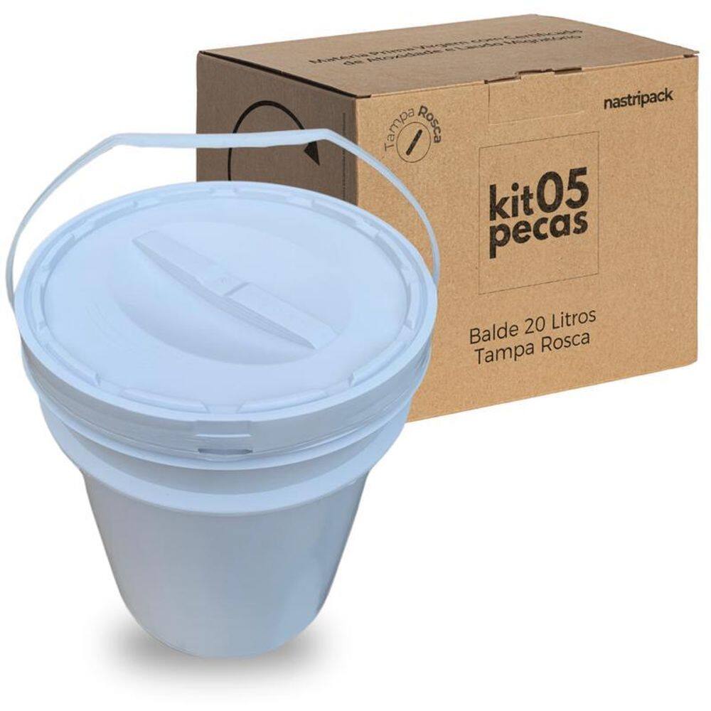 Balde 20L Tampa Rosqueavel Para Cimento - Kit 5 Pçs