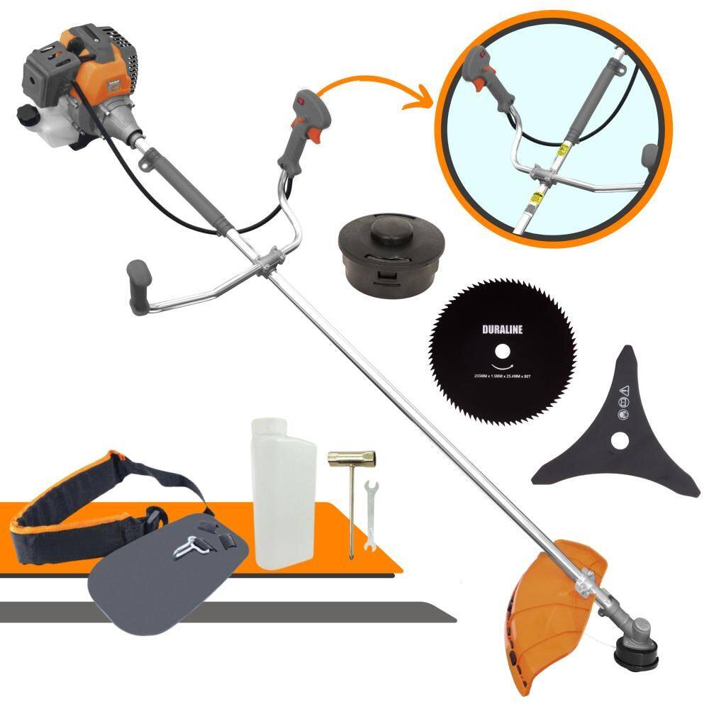 Roçadeira Profissional Tekna RL430P 2 Tempos 43cc 1,7HP de Potência Cortador de Grama Com Cabeçote de Nylon + Lâmina 3 Pontas + Lâmina 80 Dentes