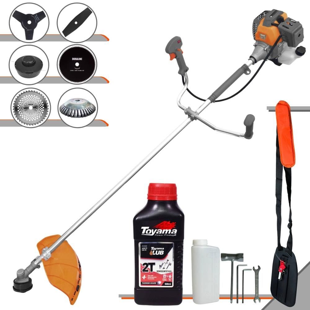 Cortador de Grama Profissional À Gasolina Tekna RL520P 52cc 2HP 10.000rpm Roçadeira Multifuncional Com 6 Opções de Cortes + ÓLEO TOYAMA 2T