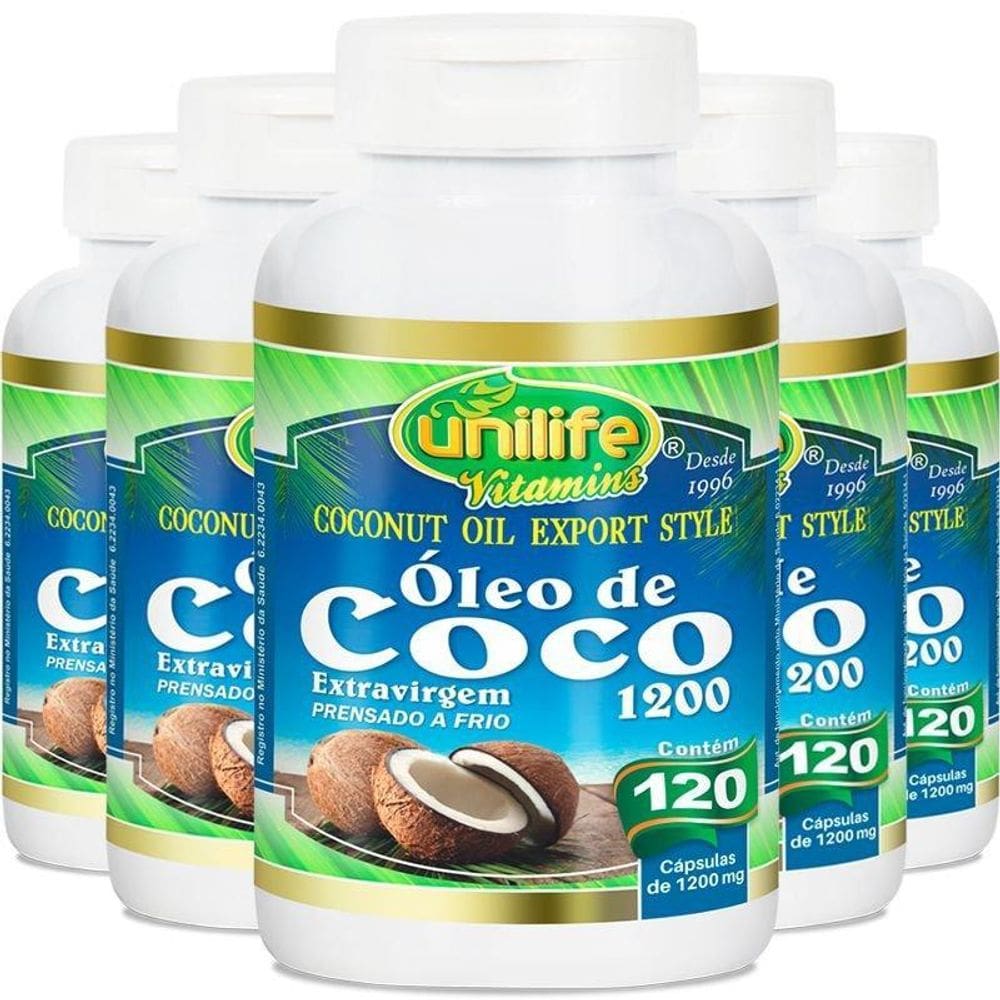 Kit 5 Óleo De Coco Extra Virgem 120 Cápsulas Unilife