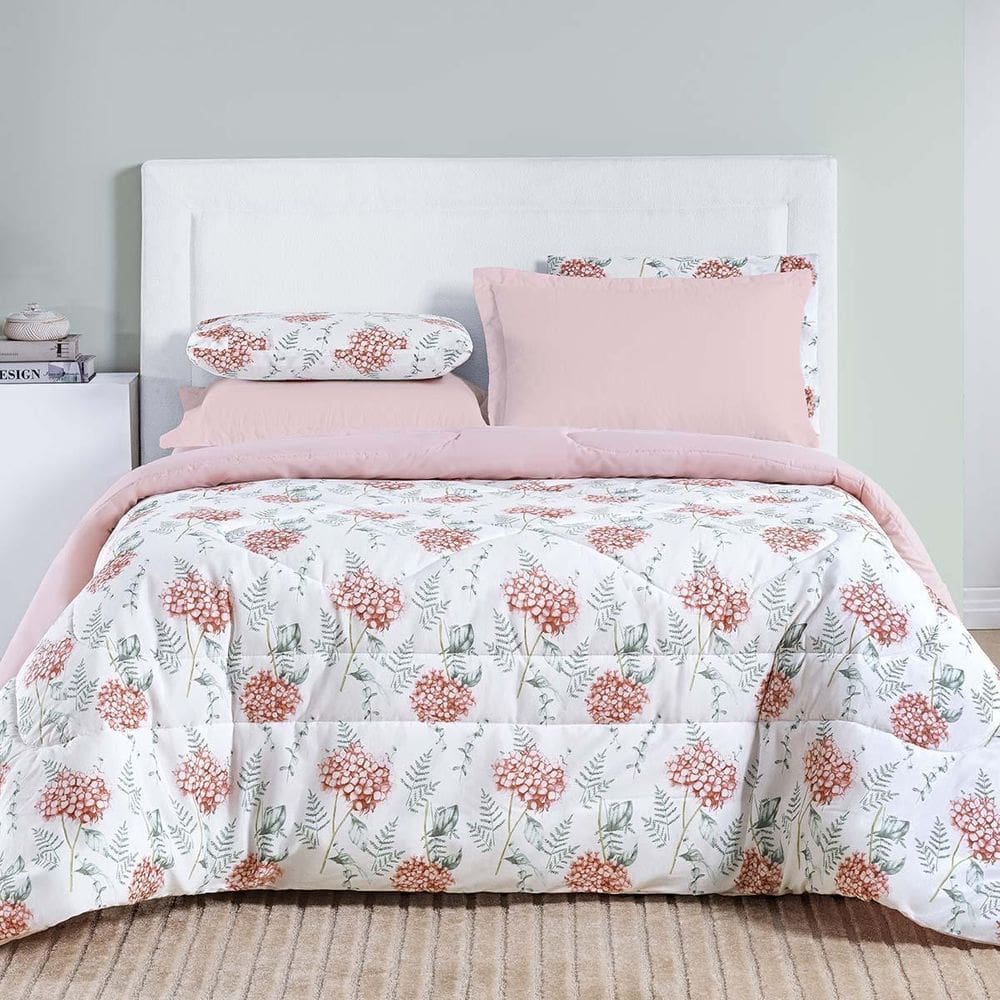 Edredom Maris Queen 200 Fios Estampado Floral 200Fios Salmão