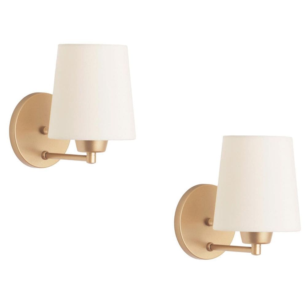 Kit 2 Arandelas Dourada Cúpula Cone Tecido Cru.