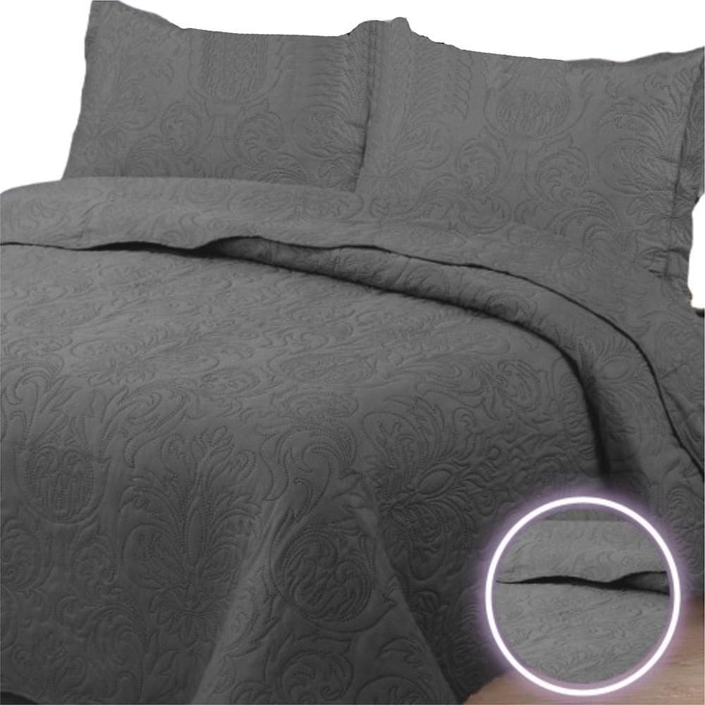 Colcha Casal Padrão Bouti Dupla Face 03 Peças - Cinza Escuro