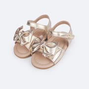 Sandália de bebê Pampili Nana laço duplo dourada