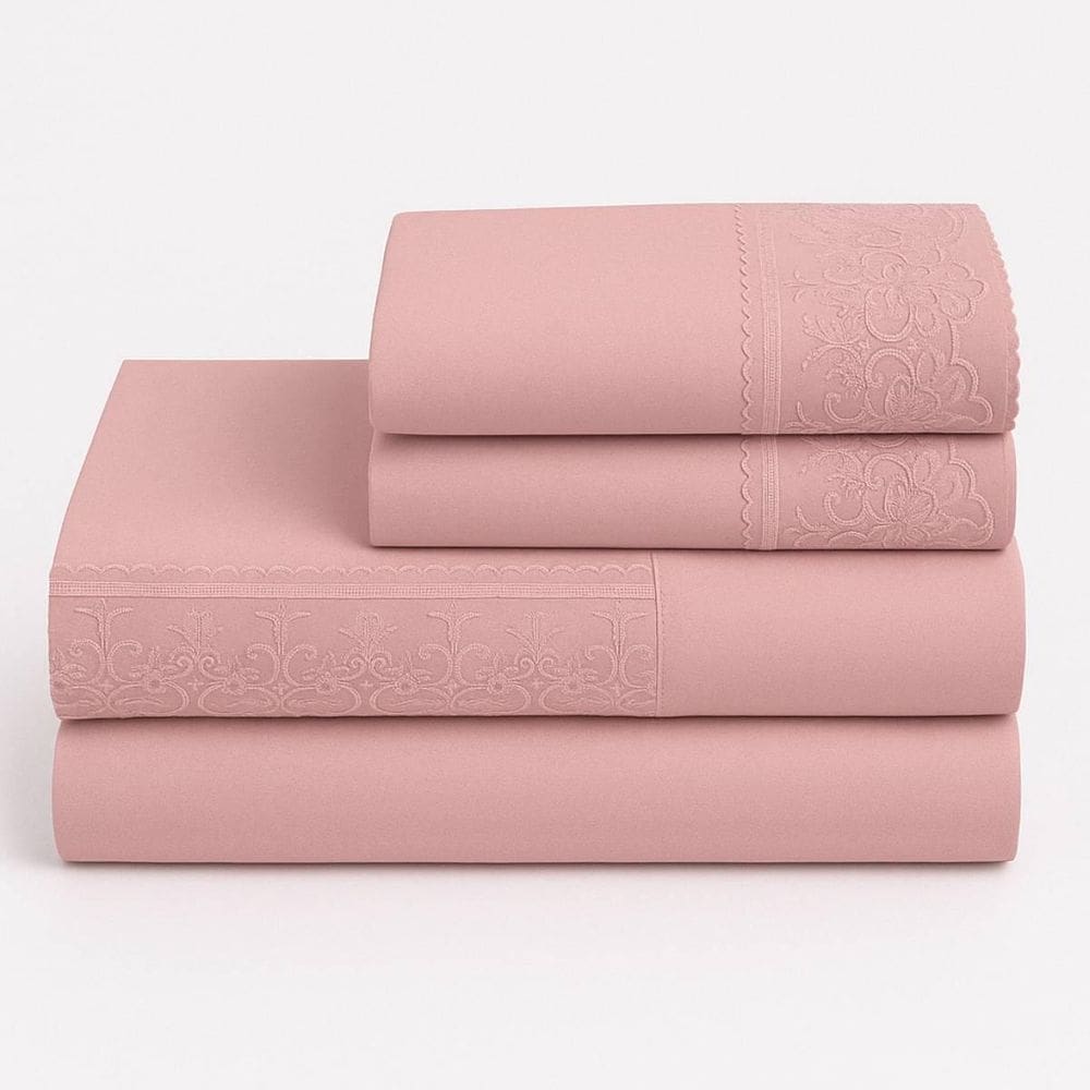 Jogo Cama Casal 4Peças Bordado Inglês Exclusive Vivaldi Rosa