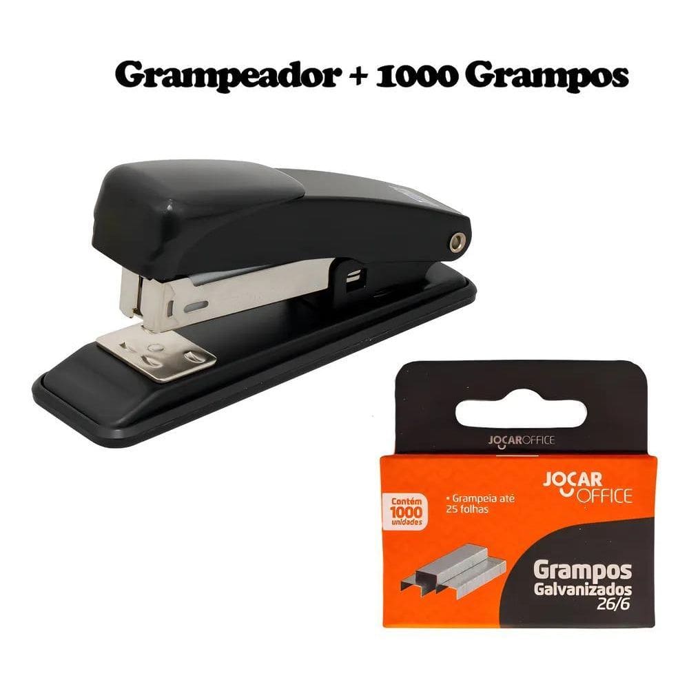 Grampeador De Papel Médio 26/6 + 1000 Grampos Galvanizados I