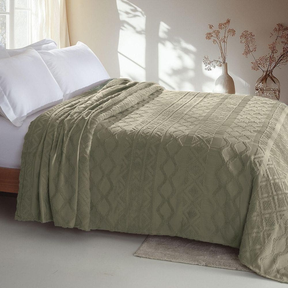 Colcha Chenille Jolitex Queen Memories Toque Algodão Verde