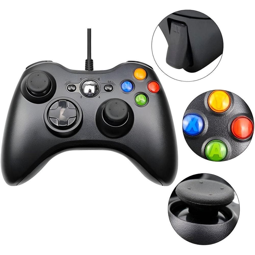 Controle Joystick Com Fio Usb Pc Video Game Preto Vibratório