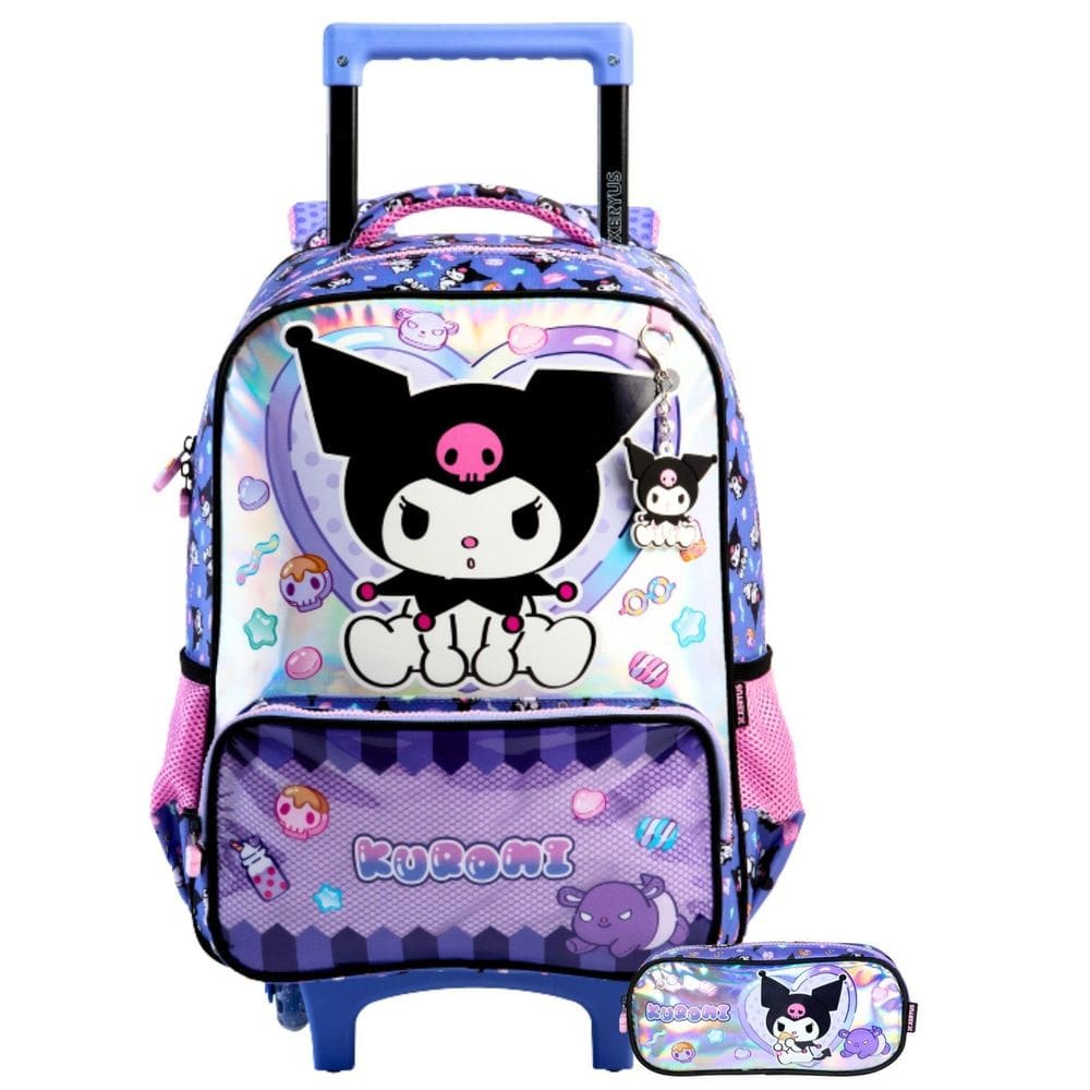 Kit Kuromi Hello Kitty Mochila Rodas + Estojo Duplo Shine