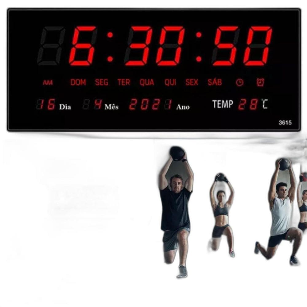 Relógio Digital Led Grande Calendário Pilates