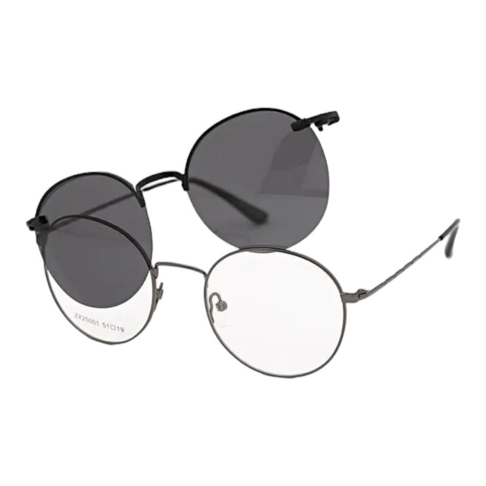 Armação Para Óculos Grau Masculino Redondo 2 Em 1 Clipon Leo