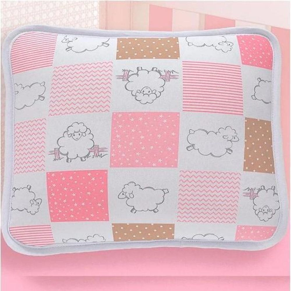 Jogo Berço Bebê Lençol Fronha Malha Ovelhinha Rosa