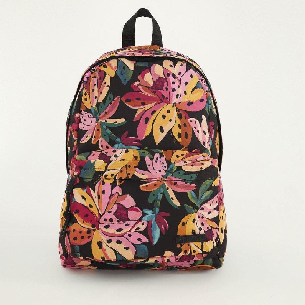 Mochila Farm Xodó Flor Banana Preto