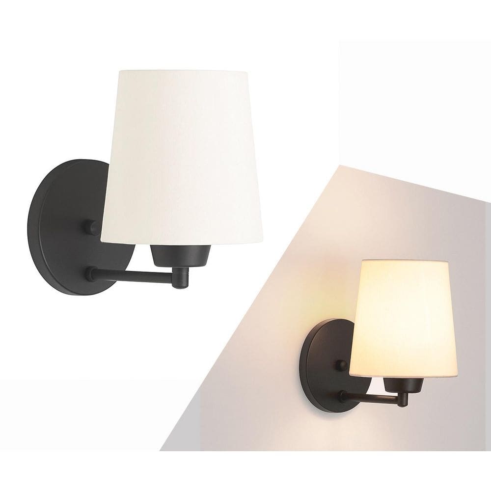 Arandela Preta Cúpula Cone Tecido Cru Quarto/Cabeceira.