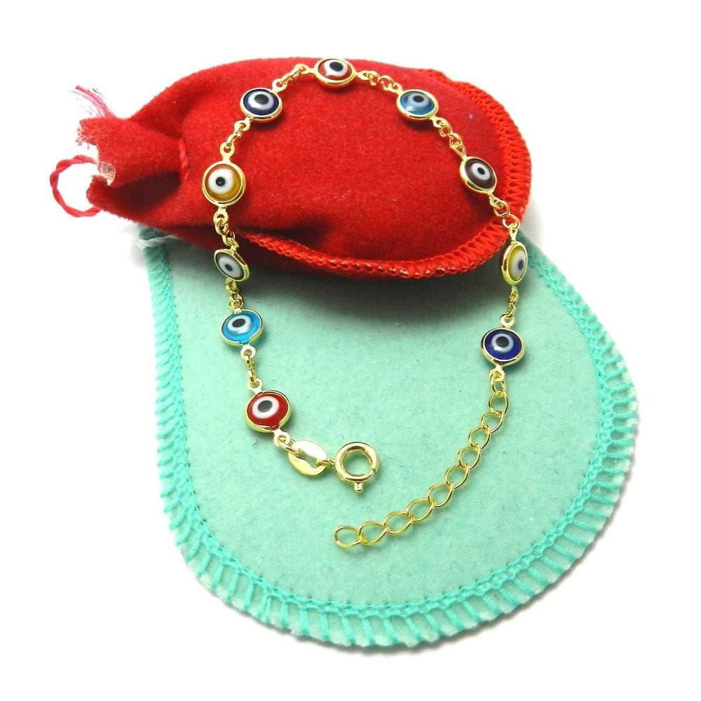 Pulseira Feminina 19 A 24Cm Olho Grego Folheado Ouro Pl506B