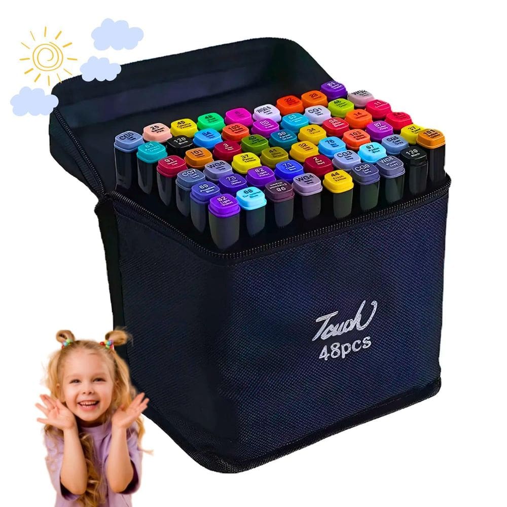 Conjunto Caneta Touch 48 Cores Marcador Álcool Colorir