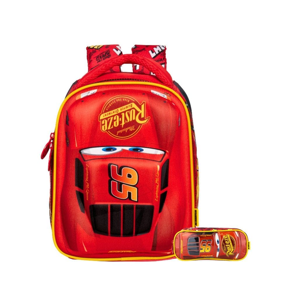 Kit Carros Mochila Costas Mini + Estojo Duplo