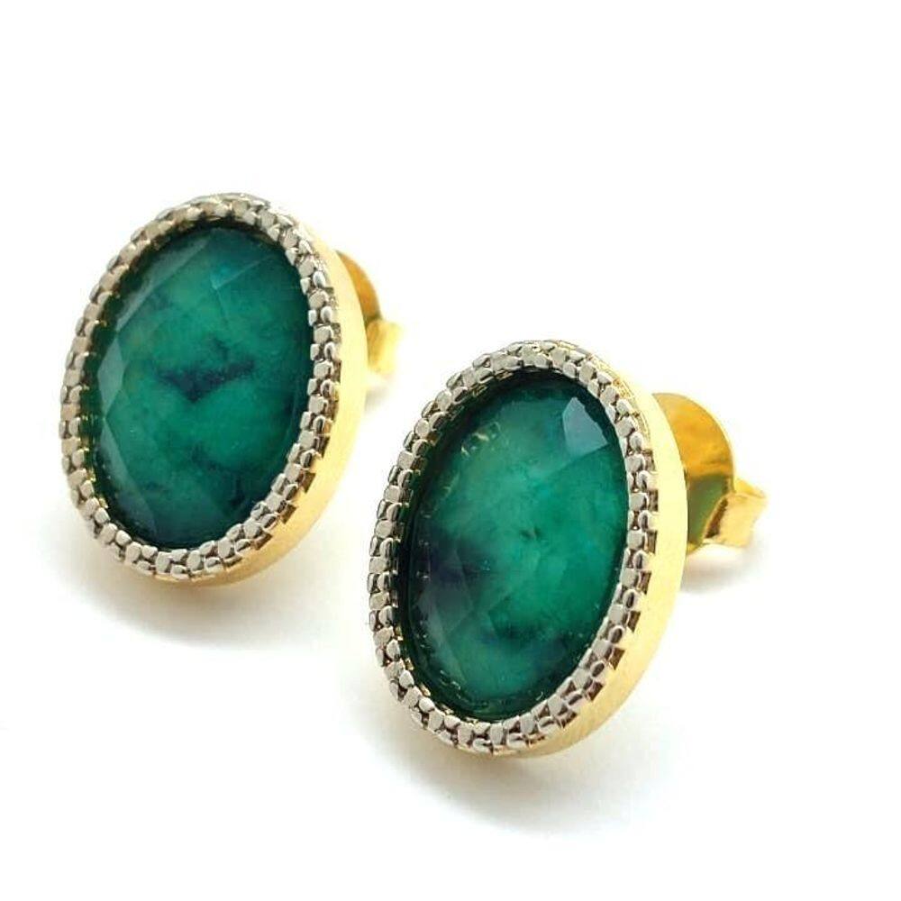 Brinco Esmeralda Dourado E Ródio Branco Semijoia Lizzy Fatin