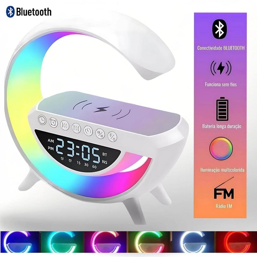 Luminária Led Multifuncional Com Som E Wireless Charger