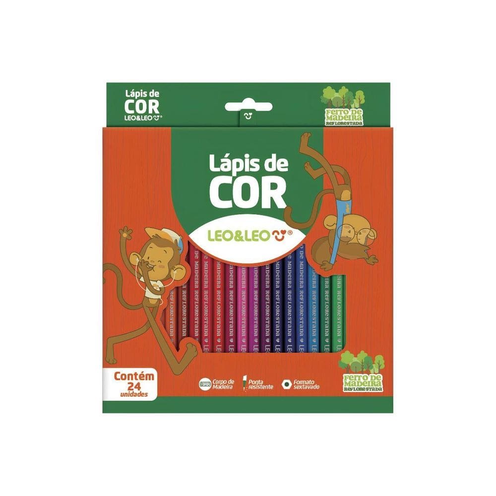 Lápis De Cor De Madeira 24 Cores Escolar Leo & Leo