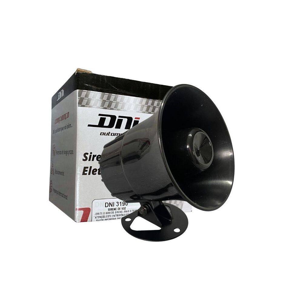 Sirene Eletronica 12V 115Db Com Alerta Voz Dni3190 Abs Preto