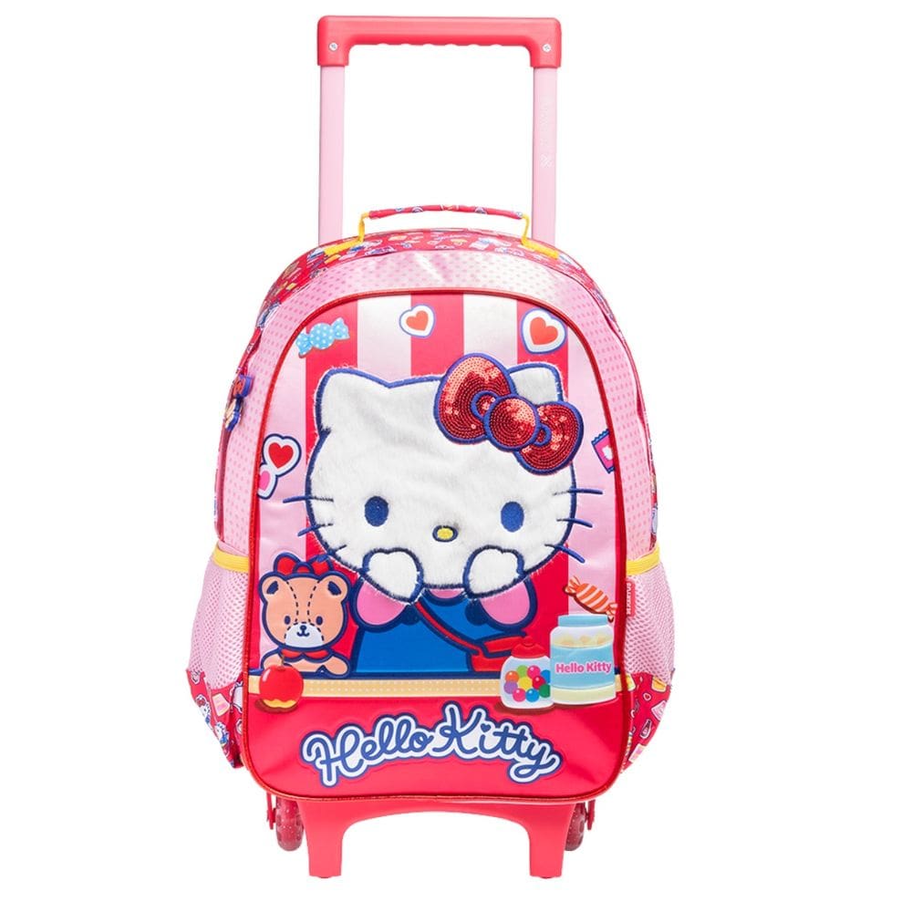 Mochila Escolar Rodas Hello Kitty Pelúcia Meninas Infantil