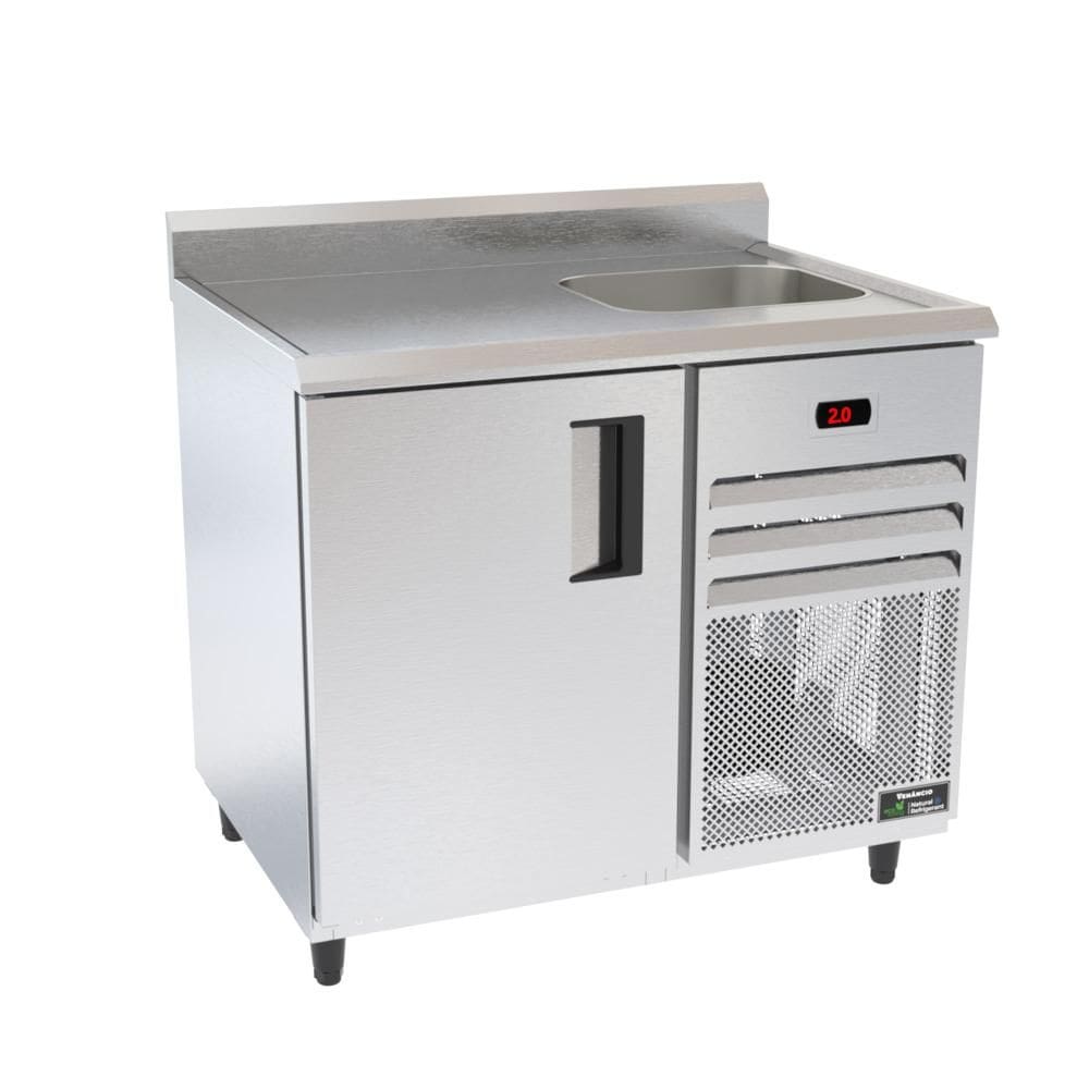 Balcão Refrigerados Venâncio 100cm Exterior Inox Interior Aluzinco Borda Espelhada com Cuba 127V VCFRH10-39365