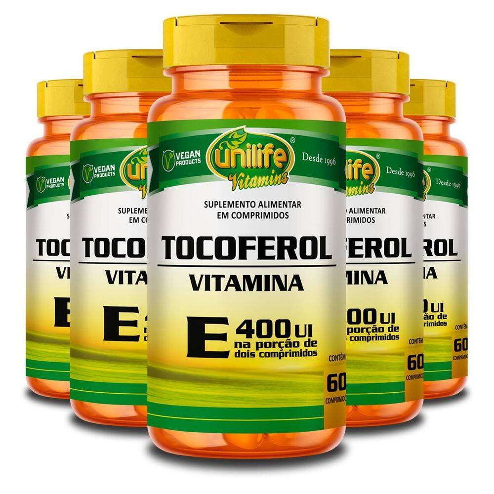 Kit 5 Vitamina E Tocoferol Unilife 60 Comprimidos
