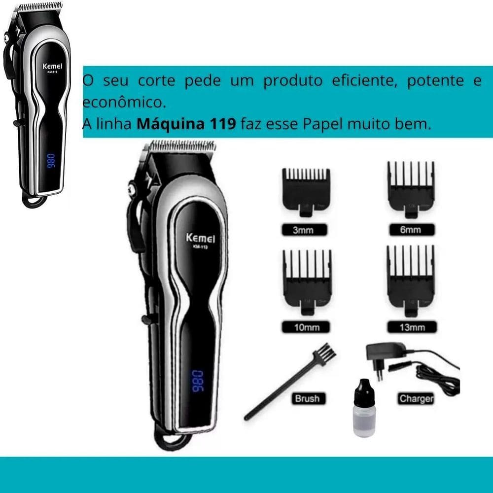Máquina De Cabelo Kemei Digital Sem Fio Bivolt