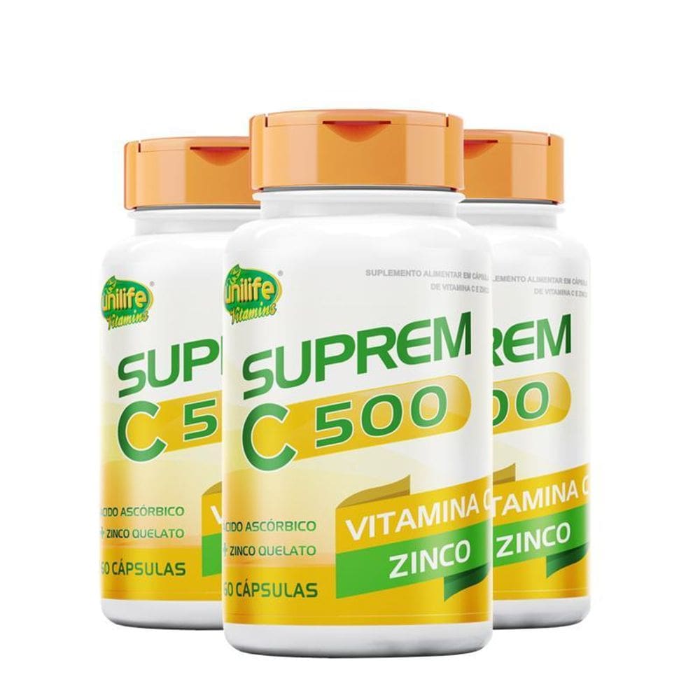 Kit 3 Suprem C 500Mg + Zinco 7Mg Unilife 60 Cápsulas