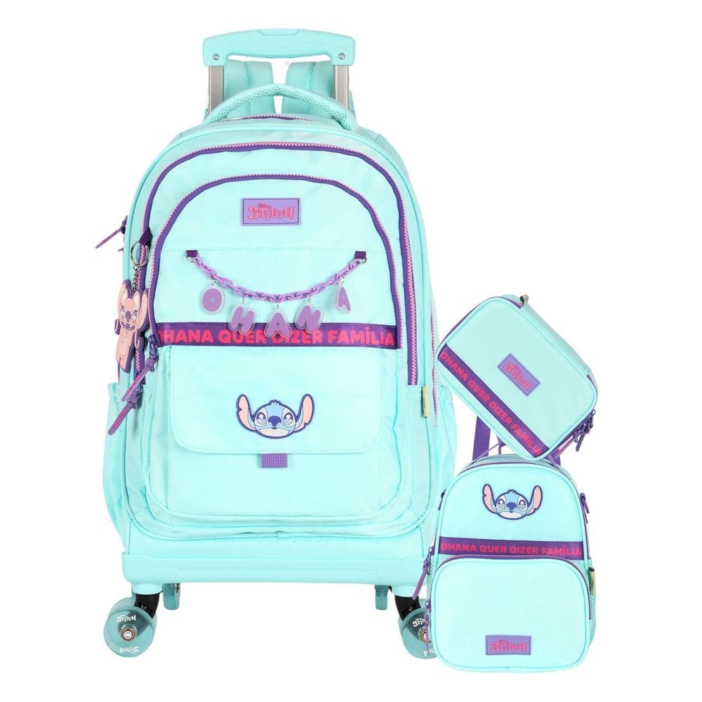 Kit Lilo Stitch Mochila 4 Rodas + Lancheira + Estojo Box