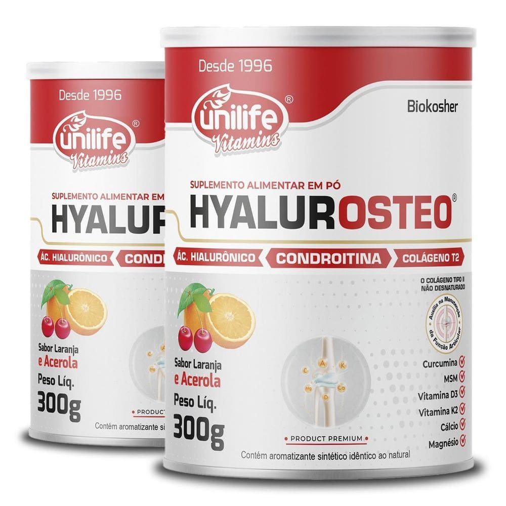Kit 2 Hyalurosteo Condroitina Unilife Laranja Acerola 300G