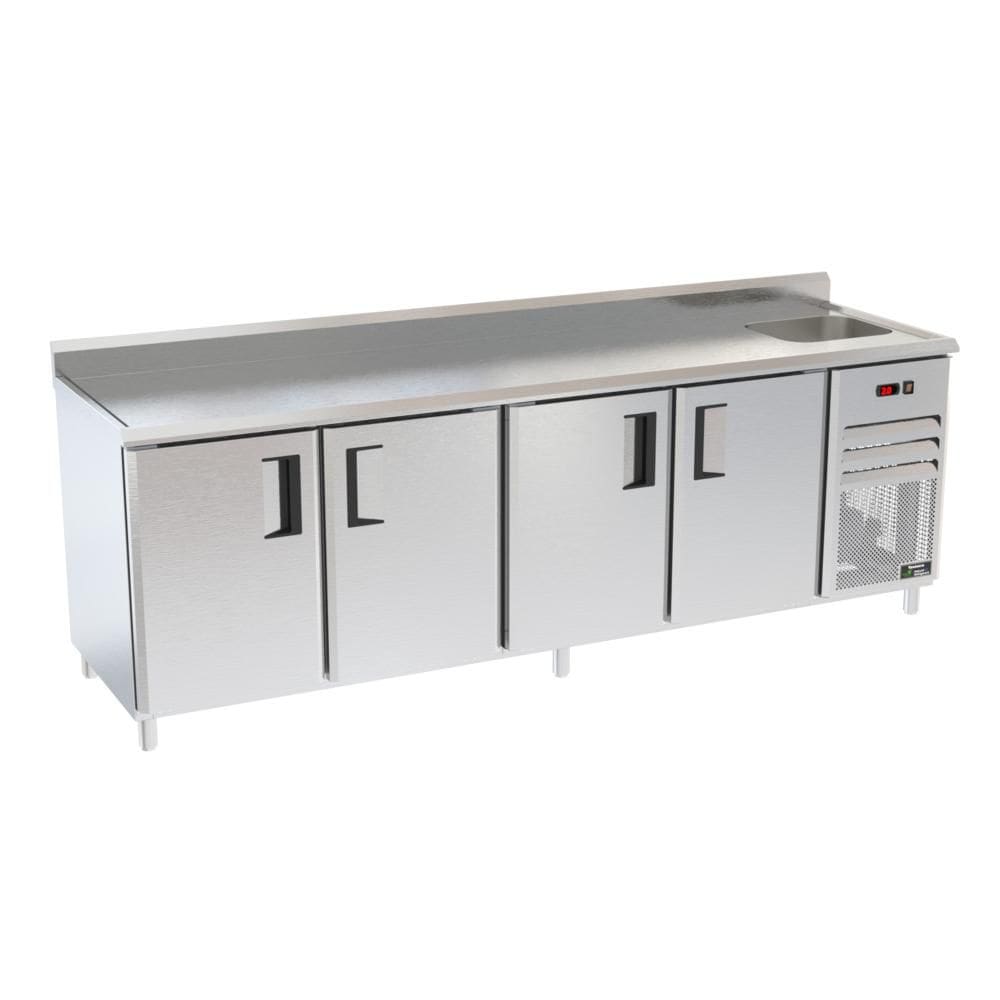 Balcão Refrigerados Venâncio 250cm Linha Prime Exterior Inox Interior Aluzinco Borda Espelhada com Cuba 220V PCFRH25-39358