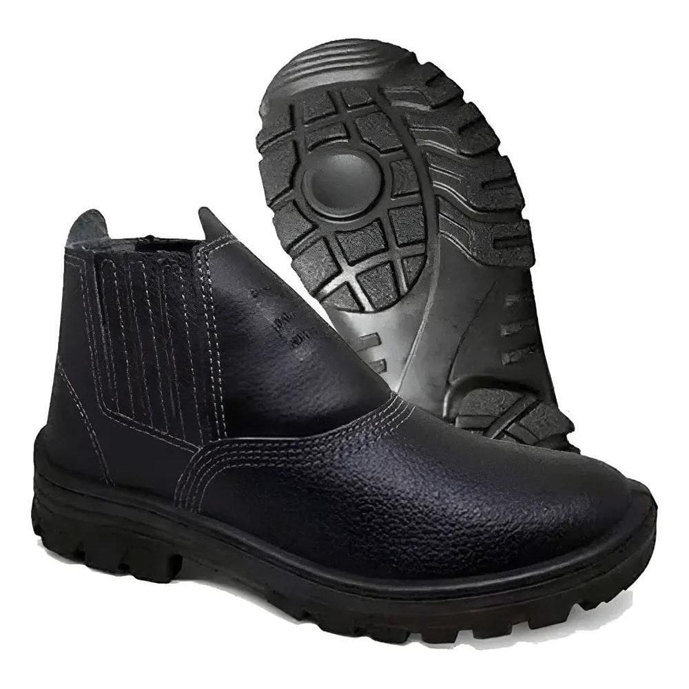 2X Bota Botina De Segurança Com Elástico Couro Pedreiro Bico