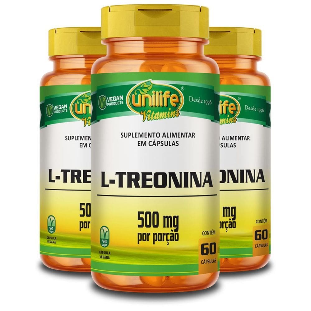 Kit 3 L-Treonina Unilife 500Mg 60 Cápsulas
