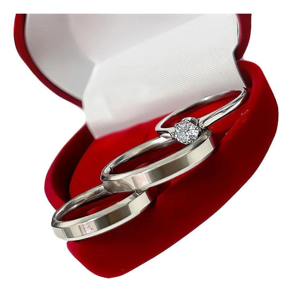 Par De Alianças De Compromisso Prata 4Mm Fina + Solitário