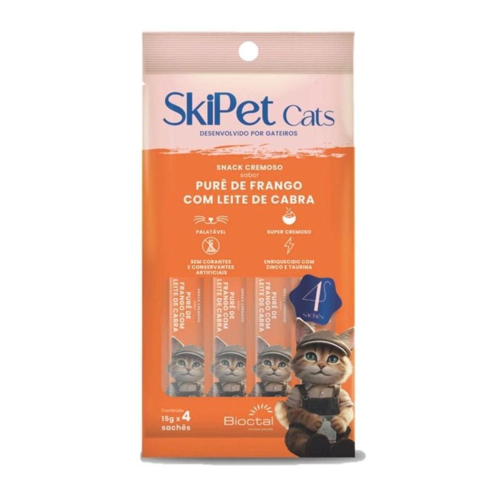 Skipet Cats Snack Cremoso Sabor Purê Frango Leite Cabra 4