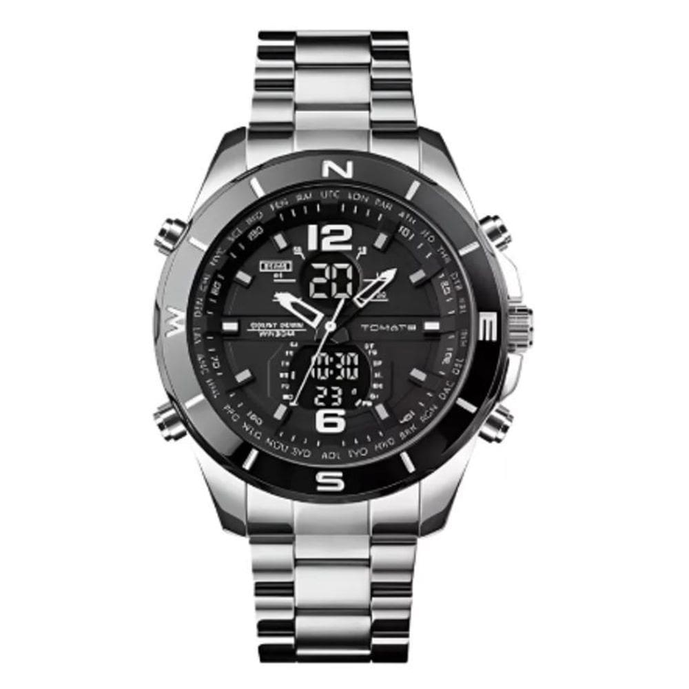 Relógio Analógico Digital Prata