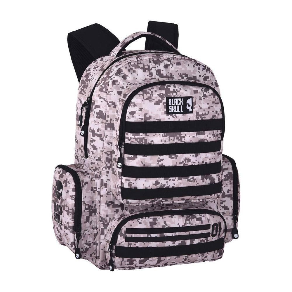 Mochila Masculina Black Skull Camuflada Bolsa Preta Premium
