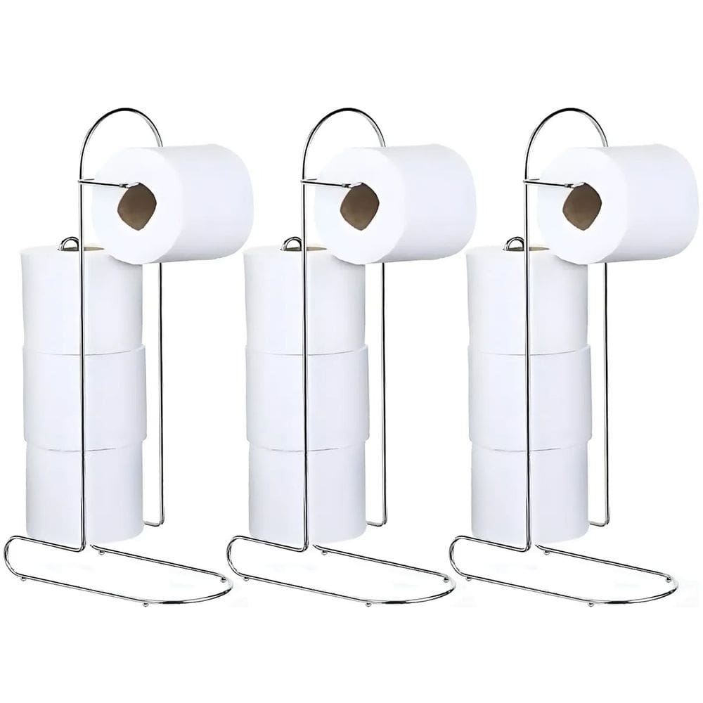 Kit 3 Porta Papel Higiênico de Chão Cromado para 4 Rolos Mali